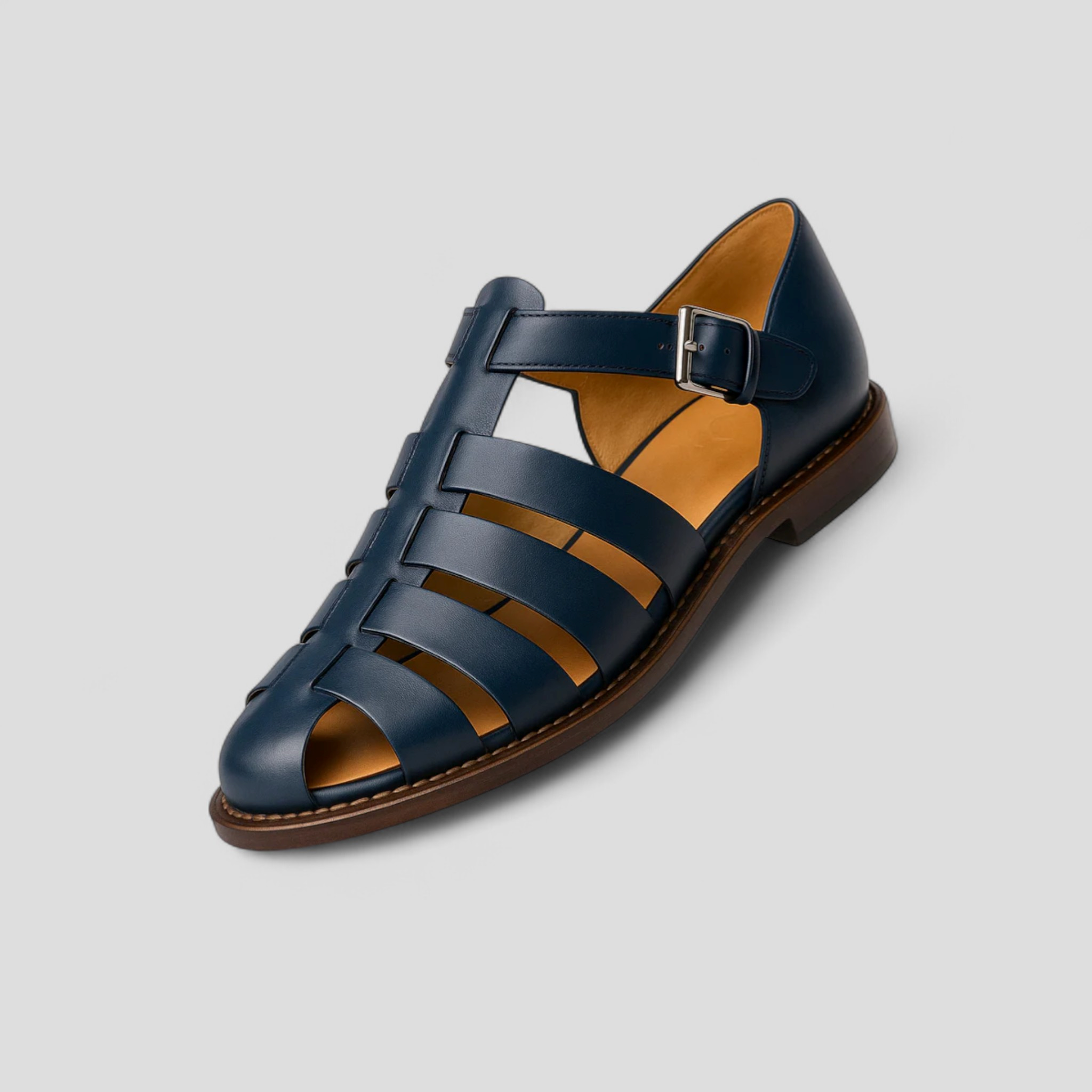 Sandalen Herr Classici Neri in Vera Leder, Comodi mit Fibbia Regolabile e Traspiranti