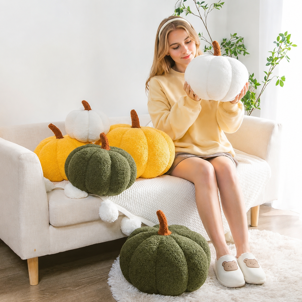 Gifts – Seasonal – Halloween : Pluche Pompoen Decoratiekussen – Zachte Herfst- en Halloween Decoratie in