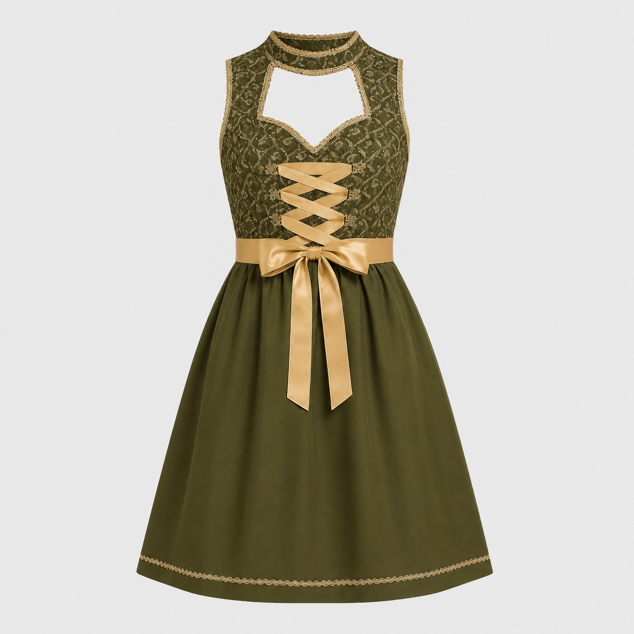 Gifts – Seasonal – Oktoberfest : Dames Dirndl Groen Beiers met Schort en Rijgdetail in Standaard Titel