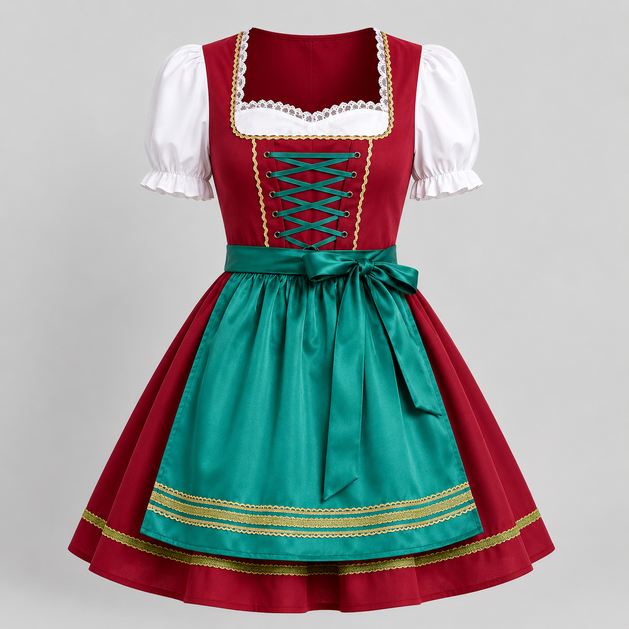 Oktoberfest Kleid Damen - Festlicher Trachten-Stil Rot-Grün