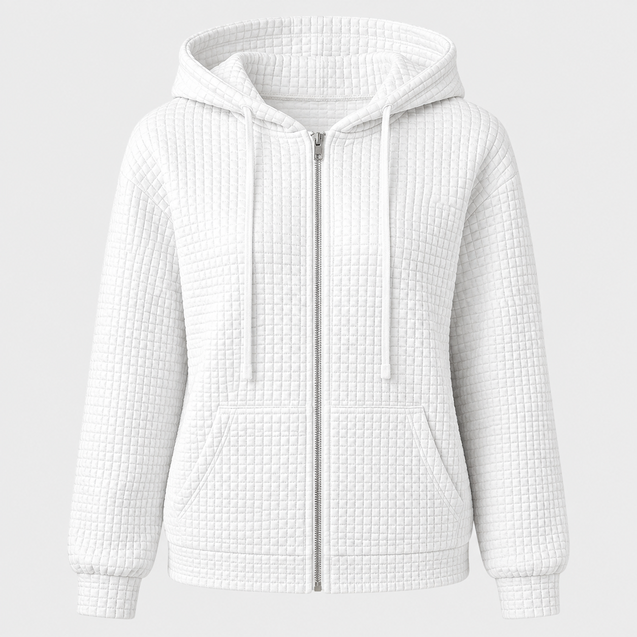 AW - Womens - Hoodie : Dames hoodie met rits, trekkoord en zakken - Comfortabel in Wit
