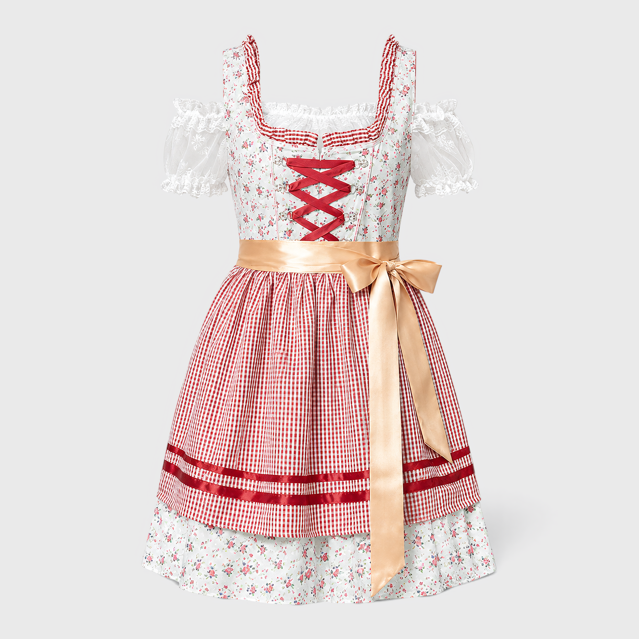 Gifts – Seasonal – Oktoberfest : Trachtenjurk Dames Roze met Korset, Schort en Kanten Details in Roze