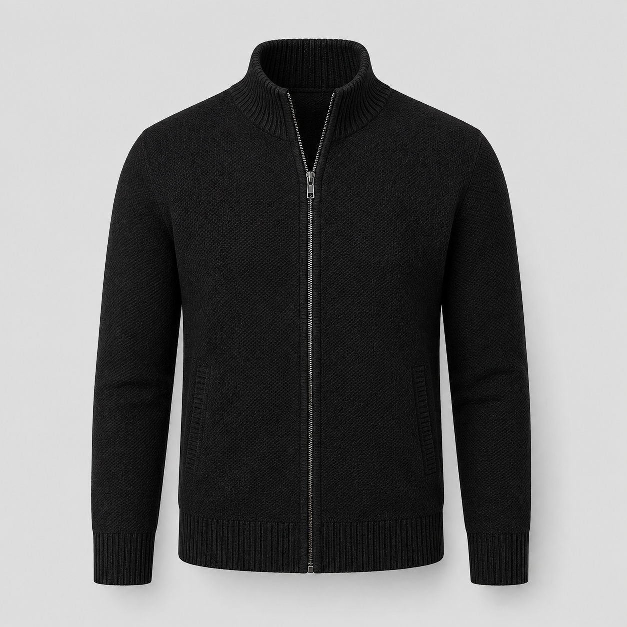 Herren Strickjacke - Reißverschluss, Stehkragen, Polyestermix