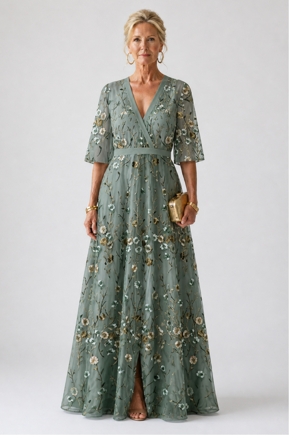 Lina & Emma™ | Kurzärmliges Maxikleid mit Blumenmuster und V-Ausschnitt