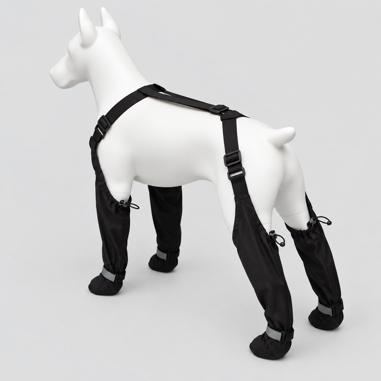 Hundestiefel mit Geschirr, Schwarz, Reflektierend für sicheren Halt