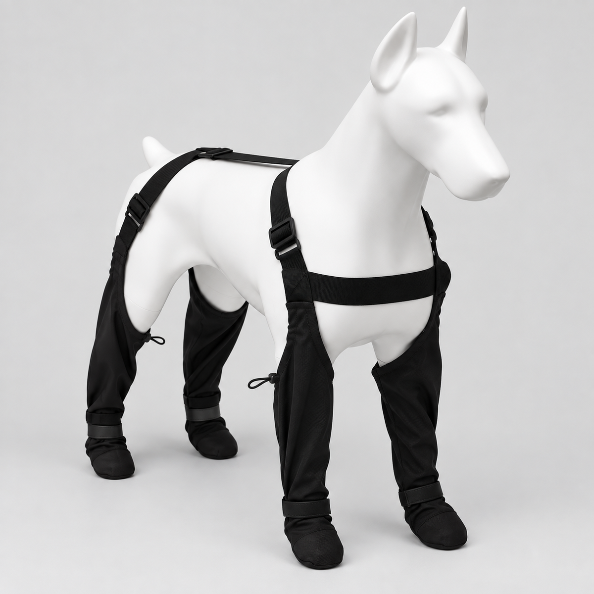 Hundestiefel mit Geschirr, Schwarz, Reflektierend für sicheren Halt