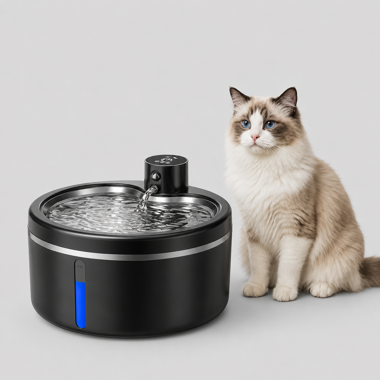 Trinkbrunnen Edelstahl für Katze & Hund - Akku betrieben, mit Sensor