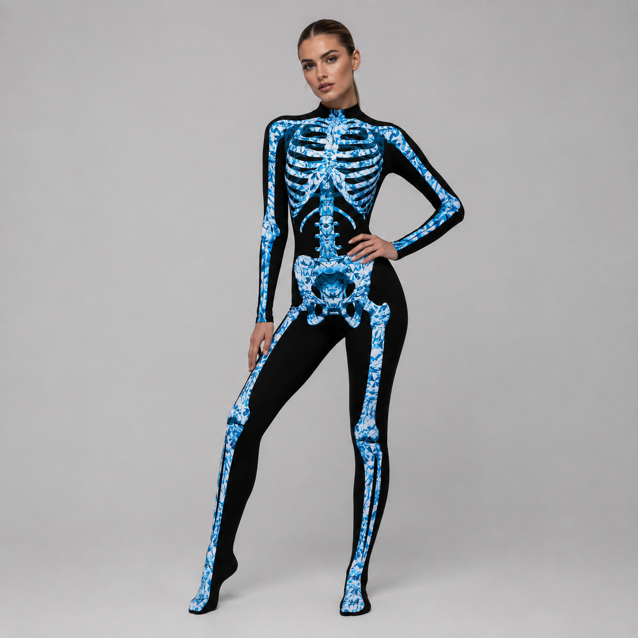 Gifts – Seasonal – Halloween : Skelet Jumpsuit Halloween Kostuum voor Volwassenen – Lange Mouwen in