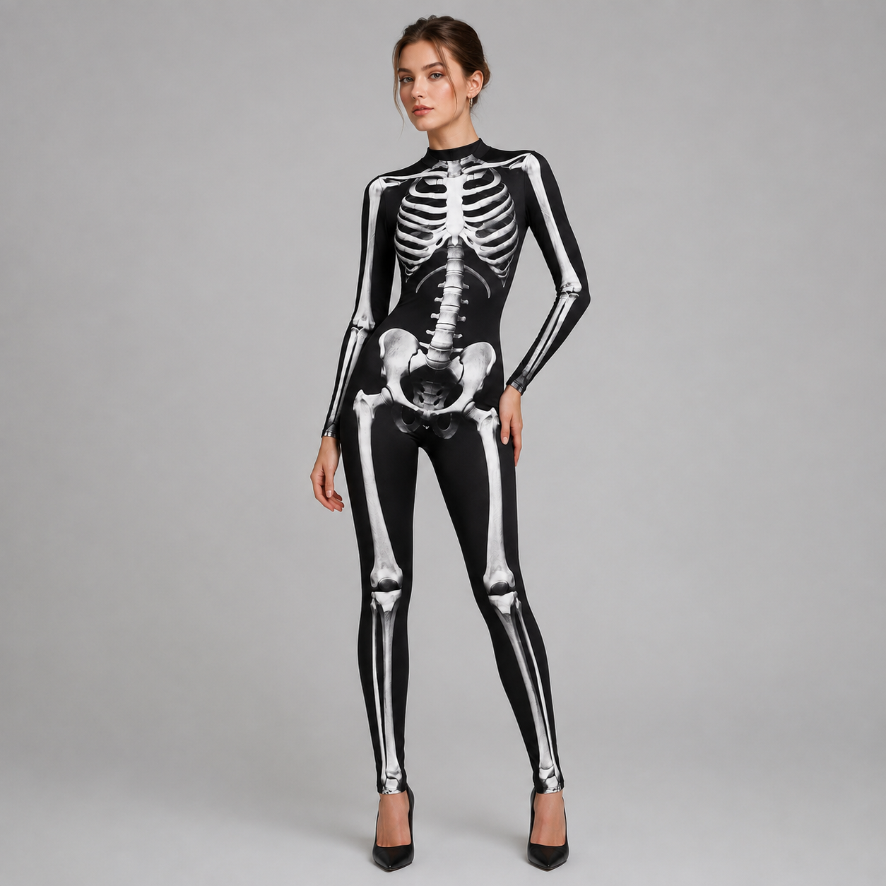 Gifts – Seasonal – Halloween : Skelet Jumpsuit Halloween Kostuum voor Volwassenen – Lange Mouwen in