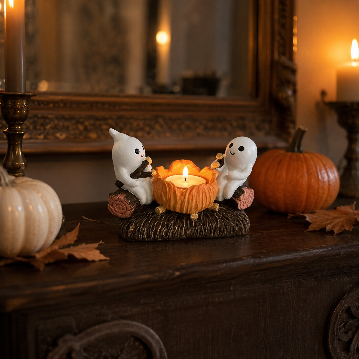Geister Kerzenhalter Harz - Halloween & Herbst Tischdeko