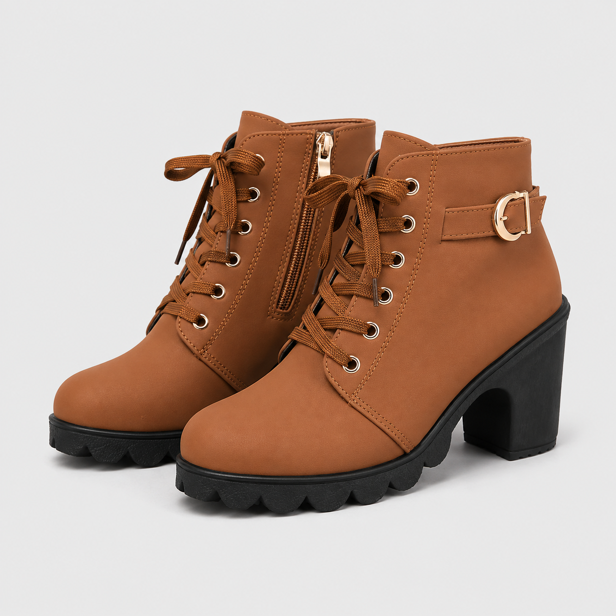 AS - Womens - Boots : Enkellaarzen Dames - Blokhak, Veters en Comfortabele Grip in Bruin