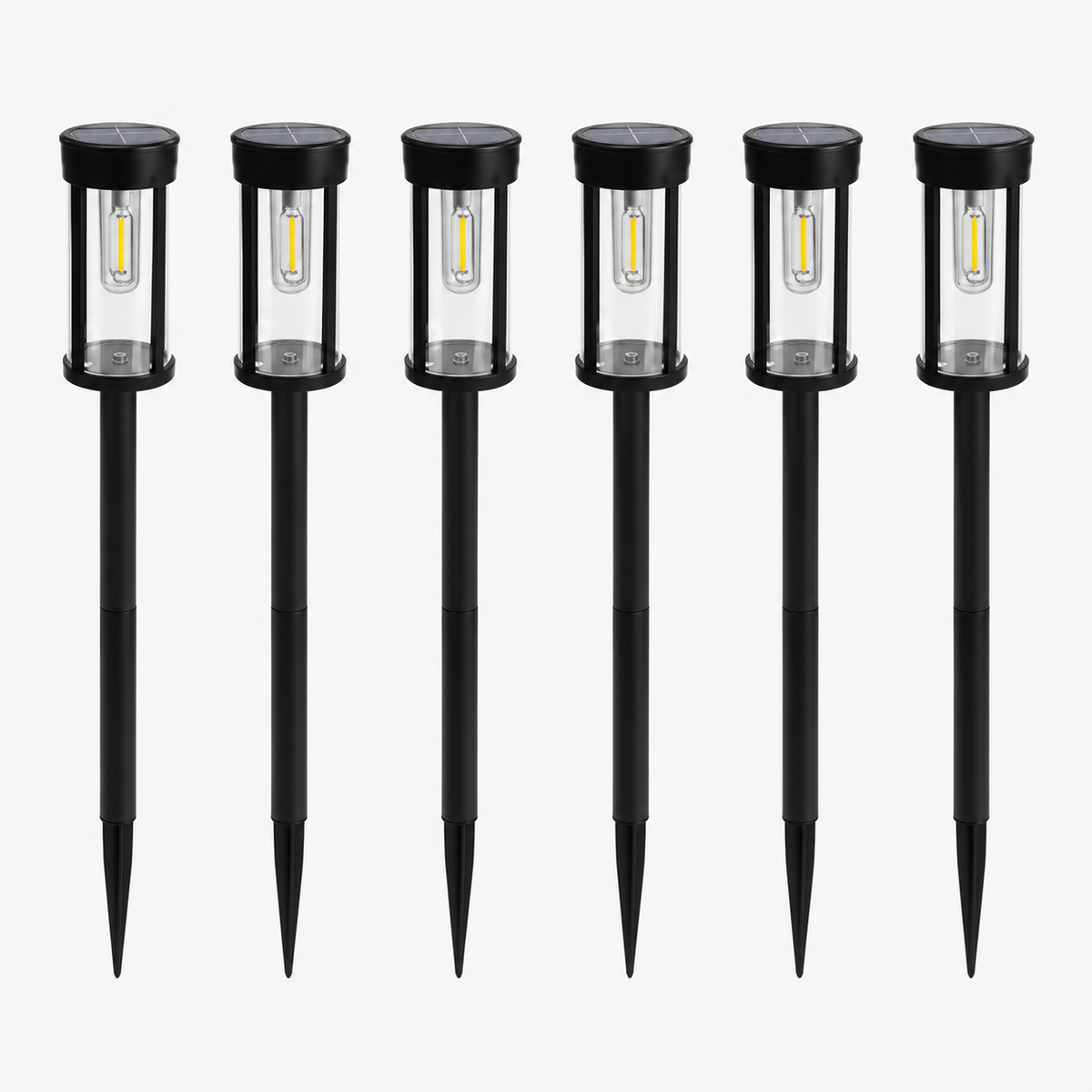 Solar-Gartenleuchten - 6er Set schwarze LED-Wegeleuchten mit