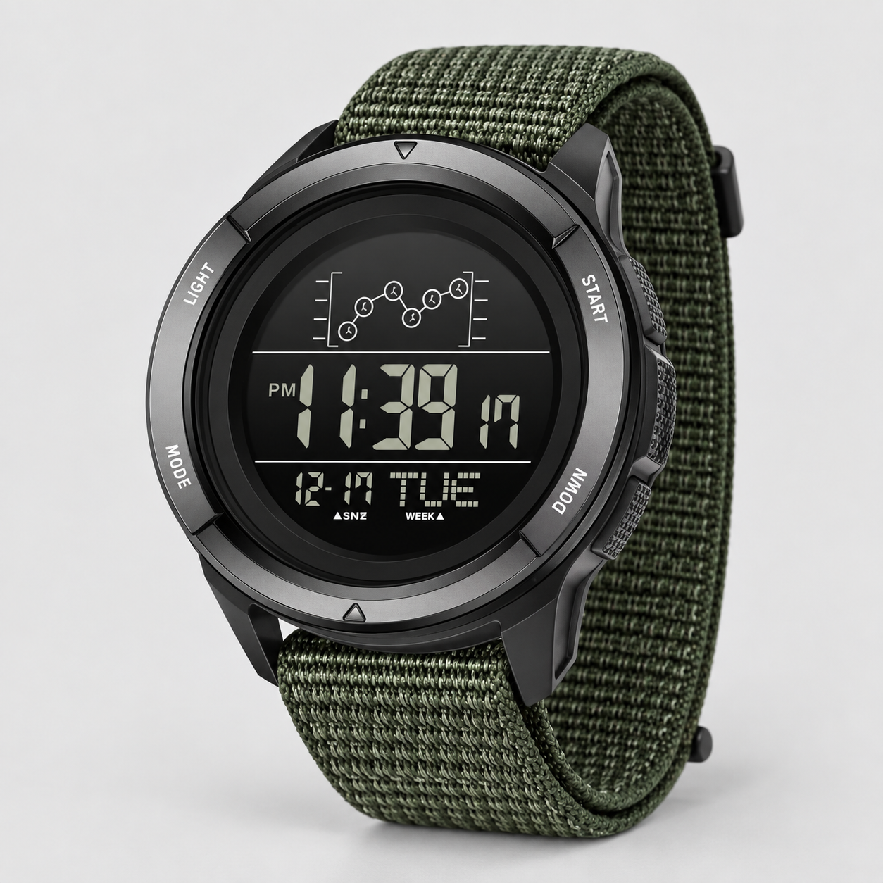 Digital Herrenuhr - Wasserdicht, Carbon-Look & Kompass