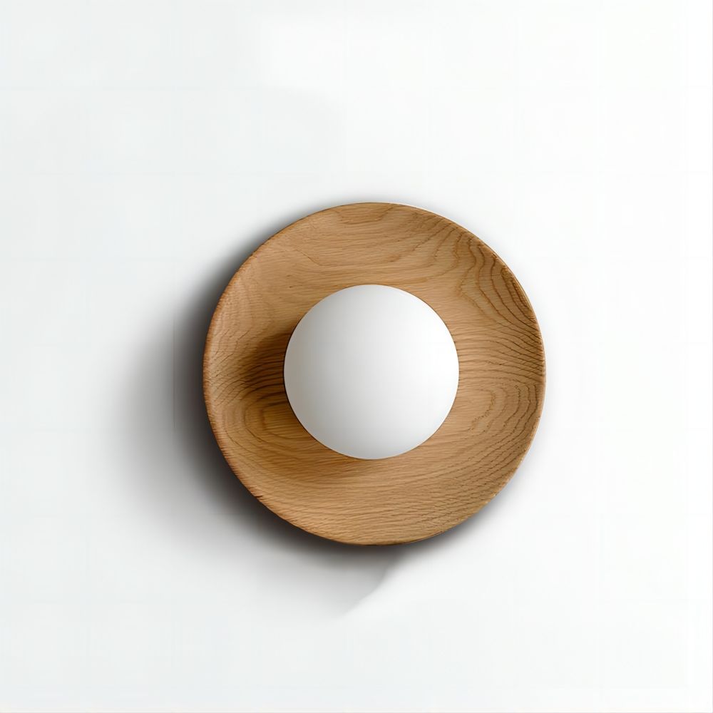 Zeitgenössische Wandapplikation aus Glas mit Holzplatte und eleganter LED-Beleuchtung