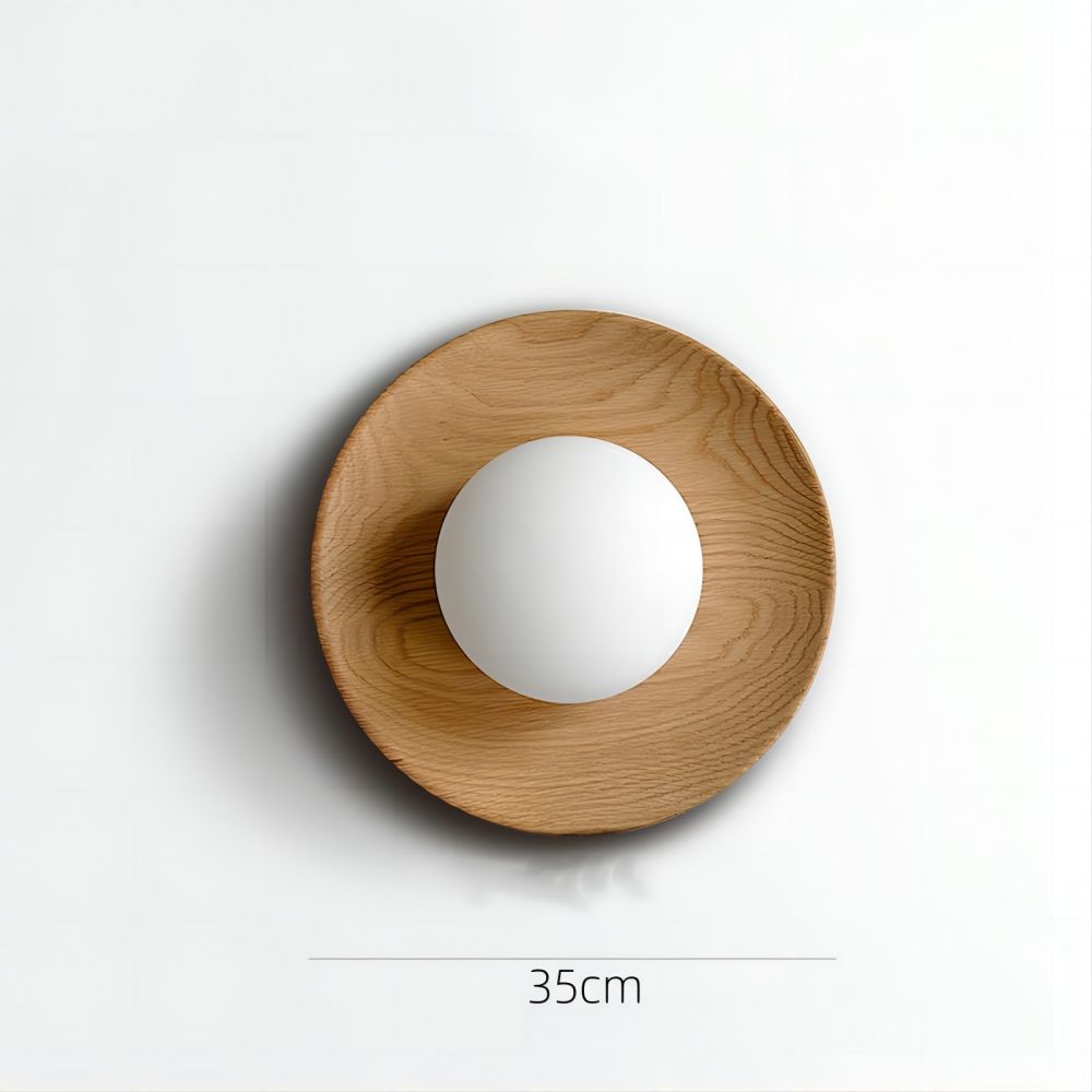 Zeitgenössische Wandapplikation aus Glas mit Holzplatte und eleganter LED-Beleuchtung