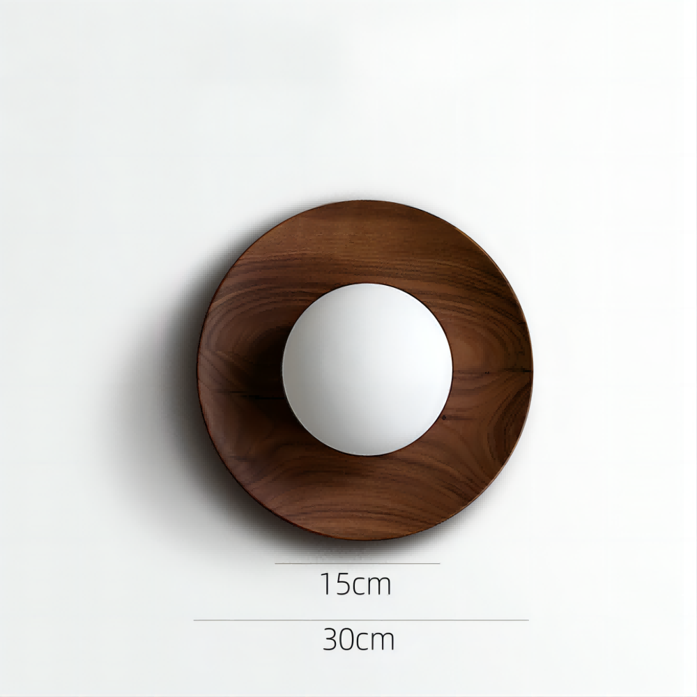 Zeitgenössische Wandapplikation aus Glas mit Holzplatte und eleganter LED-Beleuchtung