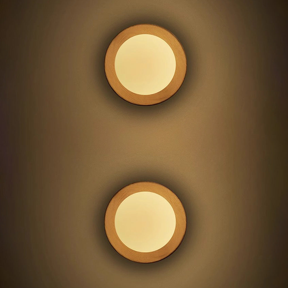 Zeitgenössische Wandapplikation aus Glas mit Holzplatte und eleganter LED-Beleuchtung