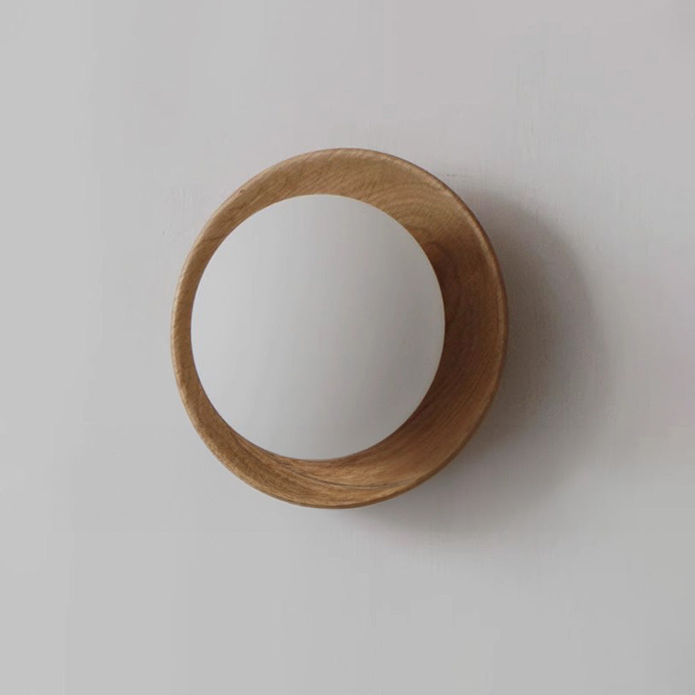 Zeitgenössische Wandapplikation aus Glas mit Holzplatte und eleganter LED-Beleuchtung