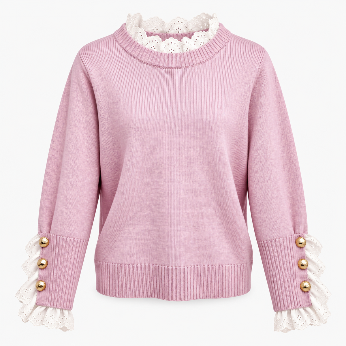 Maglione lavorato a maglia elegante da donna con scollo a coste ondulate alla moda