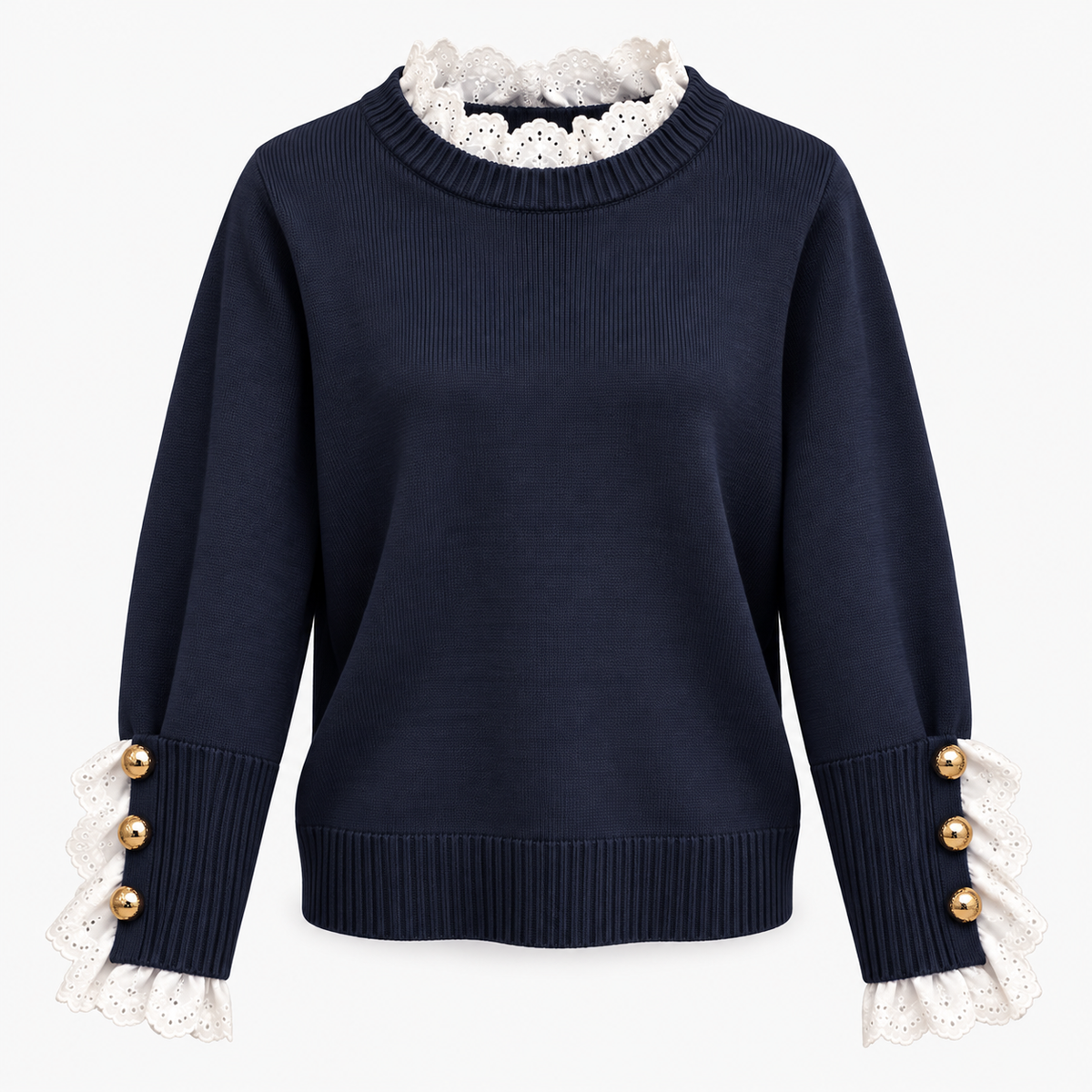 Maglione lavorato a maglia elegante da donna con scollo a coste ondulate alla moda