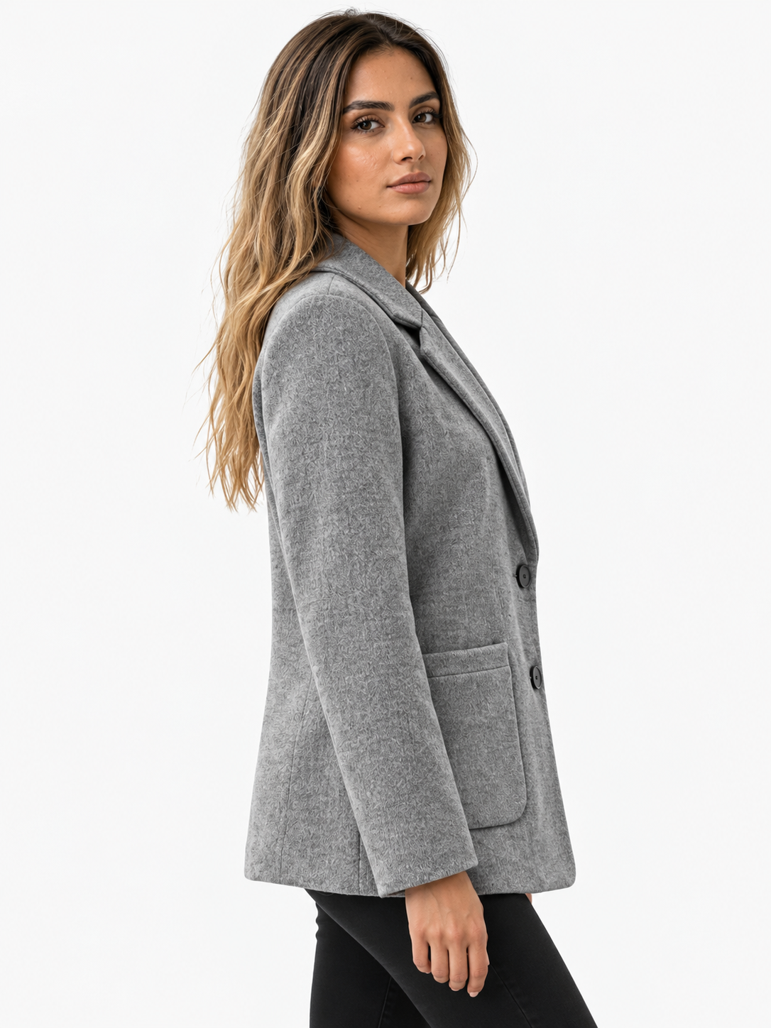 Damen Blazermantel aus Polyester mit Reverskragen, Knopfleiste und Taschen