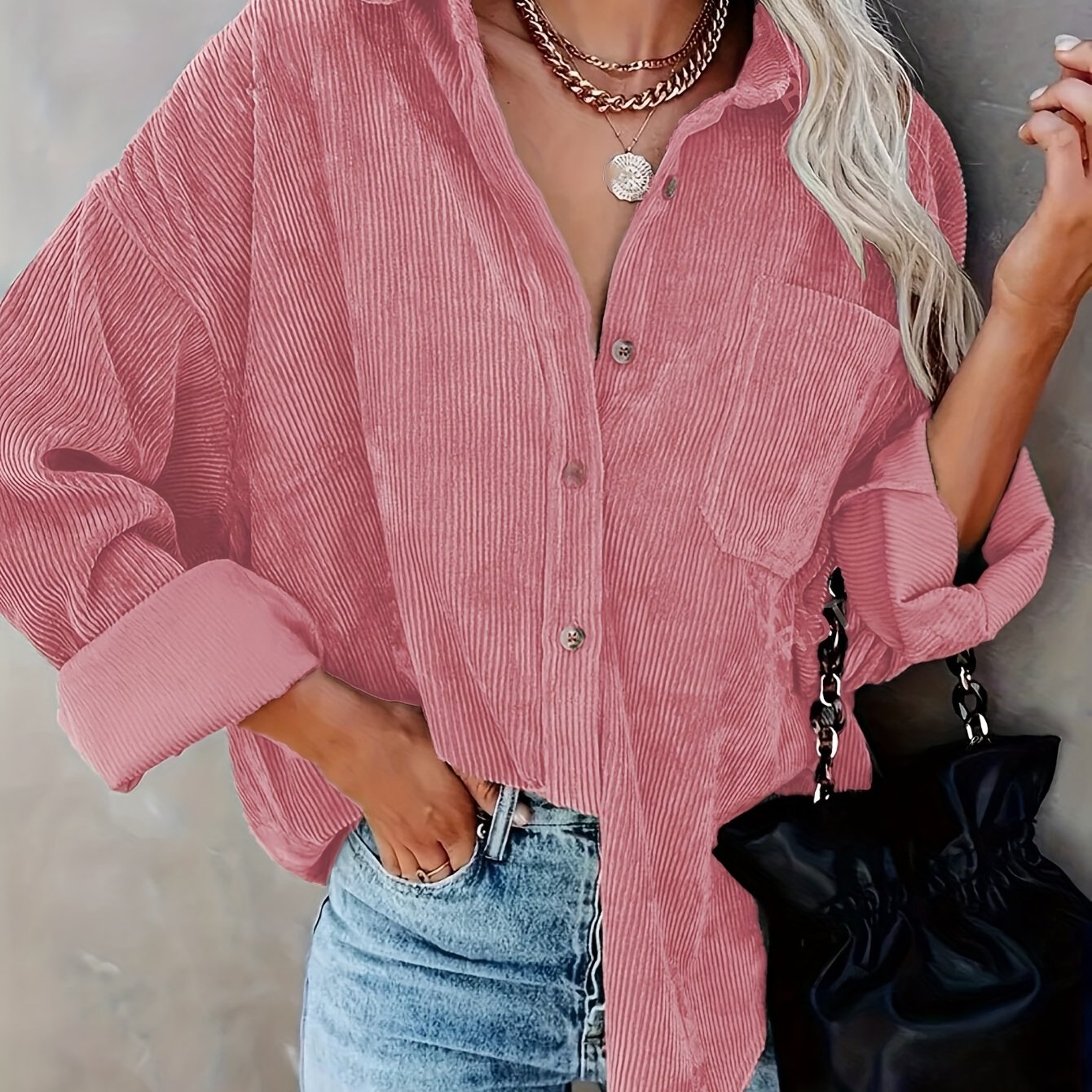 Damen Cord Overshirt mit Knopfleiste 10