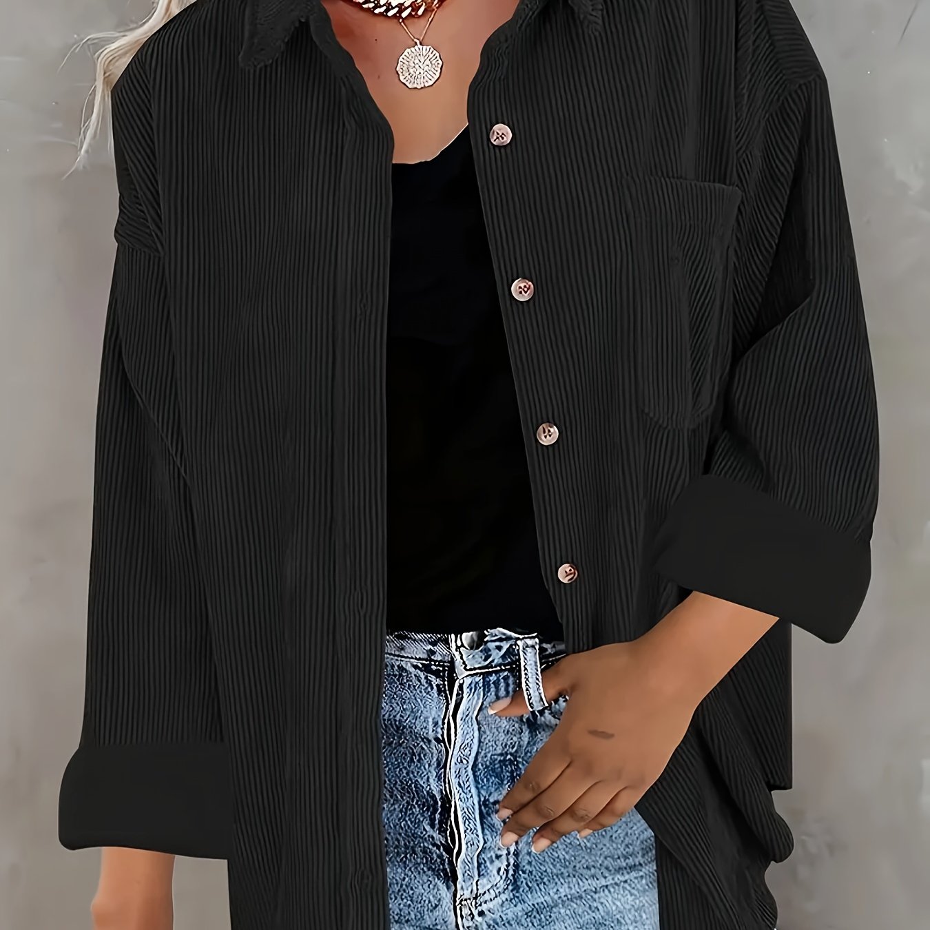 Damen Cord Overshirt mit Knopfleiste 11