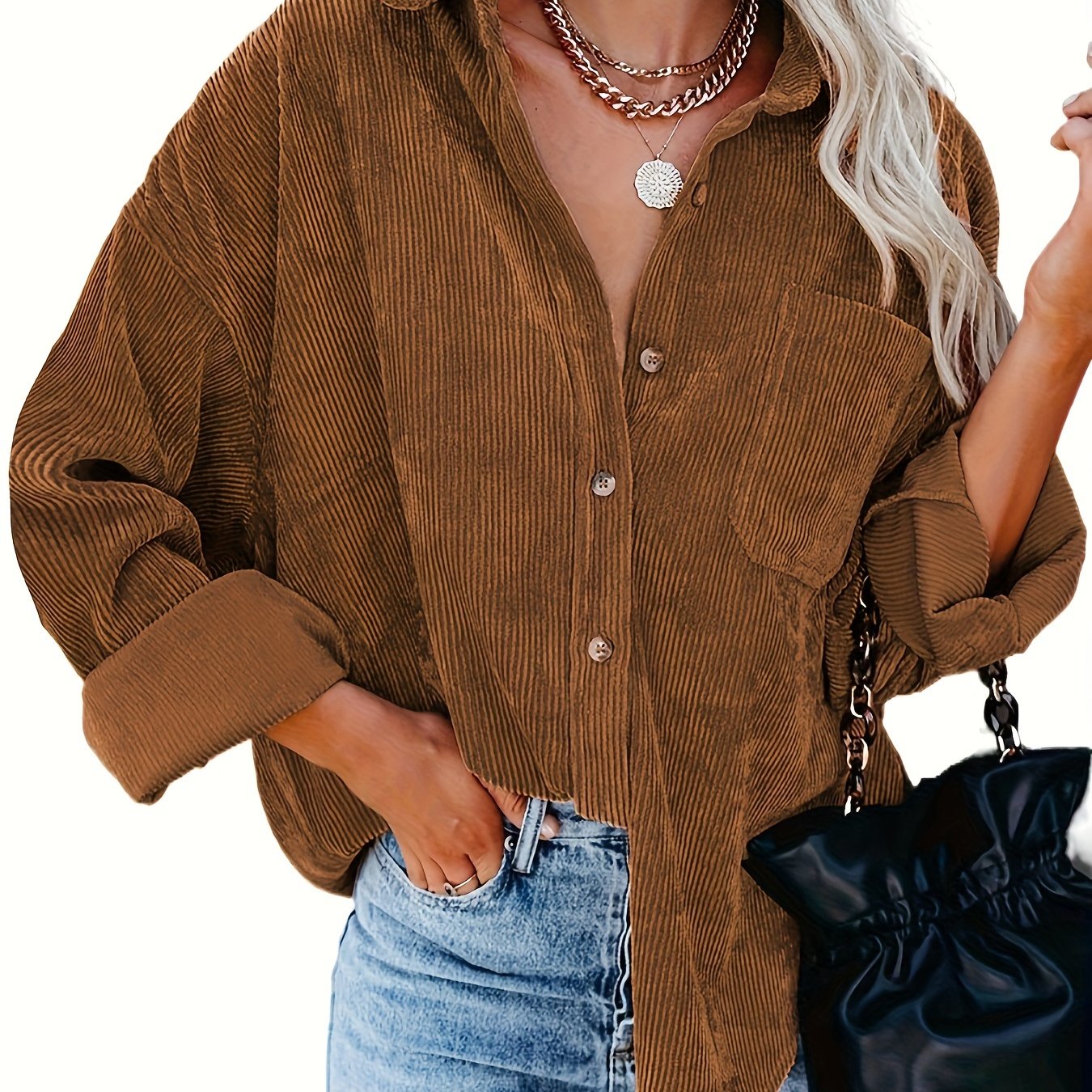 Damen Cord Overshirt mit Knopfleiste 12