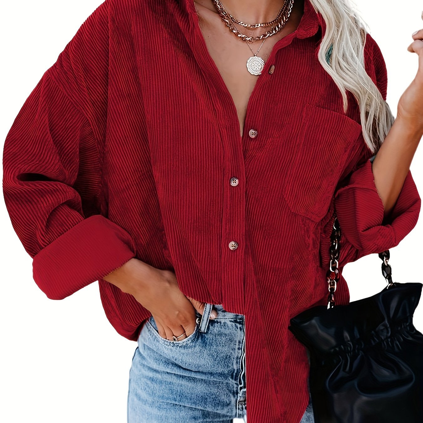 Damen Cord Overshirt mit Knopfleiste 14