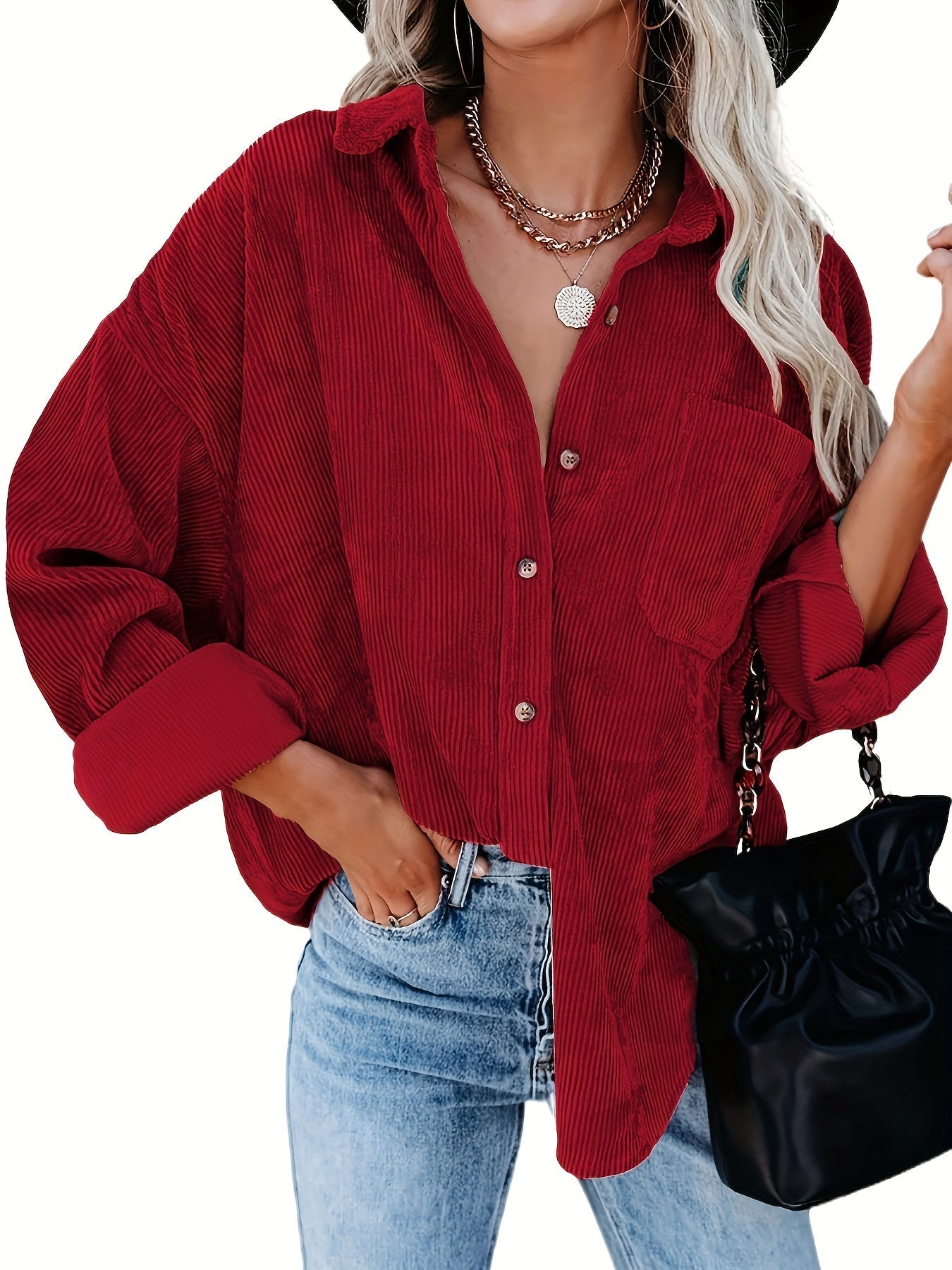 Damen Cord Overshirt mit Knopfleiste 3