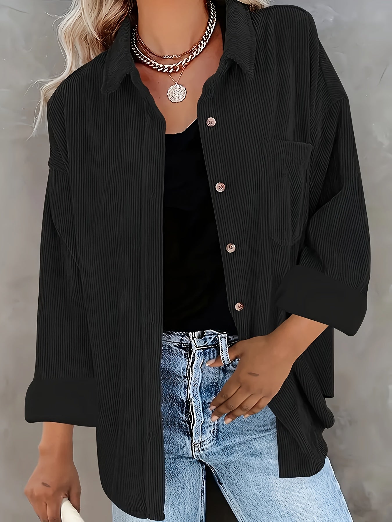 Damen Cord Overshirt mit Knopfleiste 5