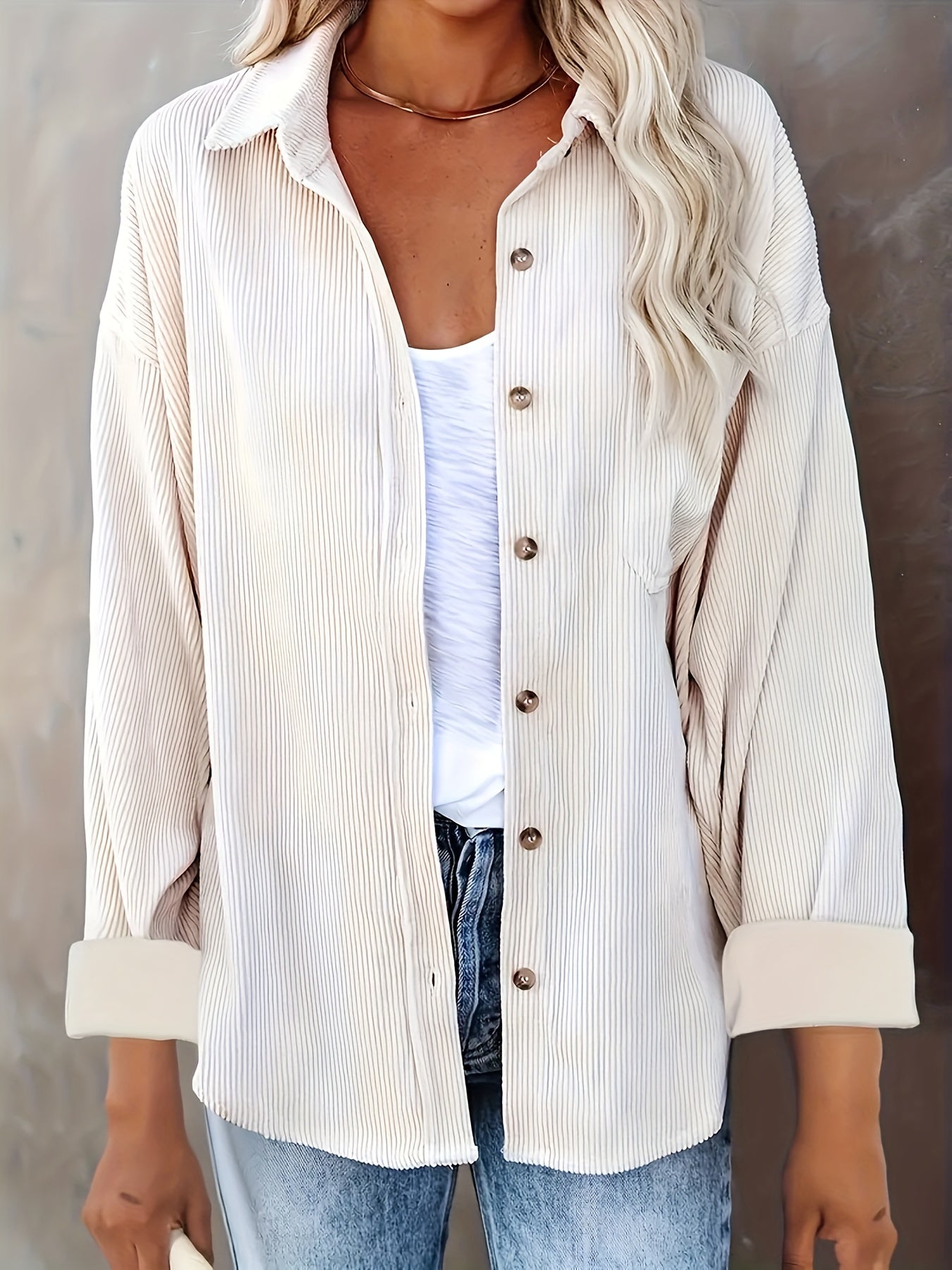 Damen Cord Overshirt mit Knopfleiste 7