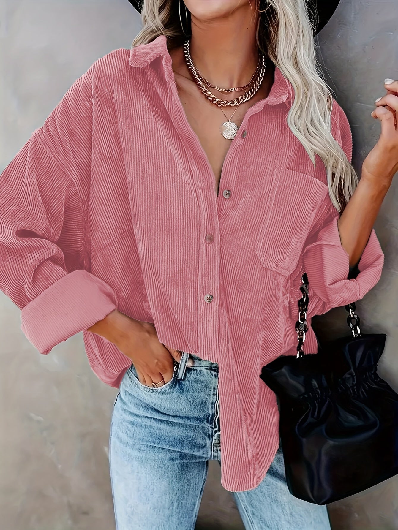 Damen Cord Overshirt mit Knopfleiste 8