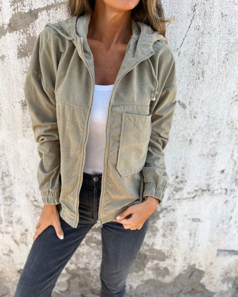 Damen Corduroy Kapuzenjacke mit Reißverschluss 2