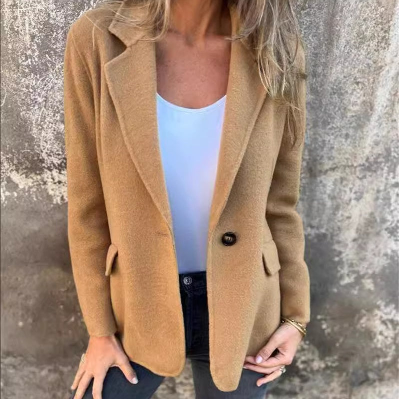 Damen Einfarbige Tweed Jacke Elegant 3