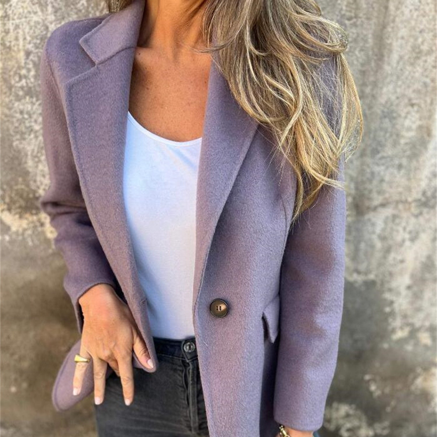 Damen Einfarbige Tweed Jacke Elegant 5