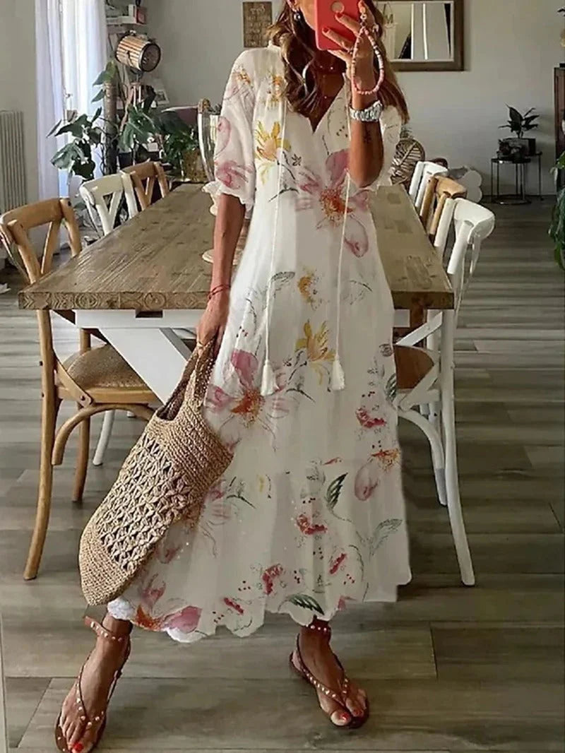 Damen Elegantes Maxi Kleid mit V-Ausschnitt