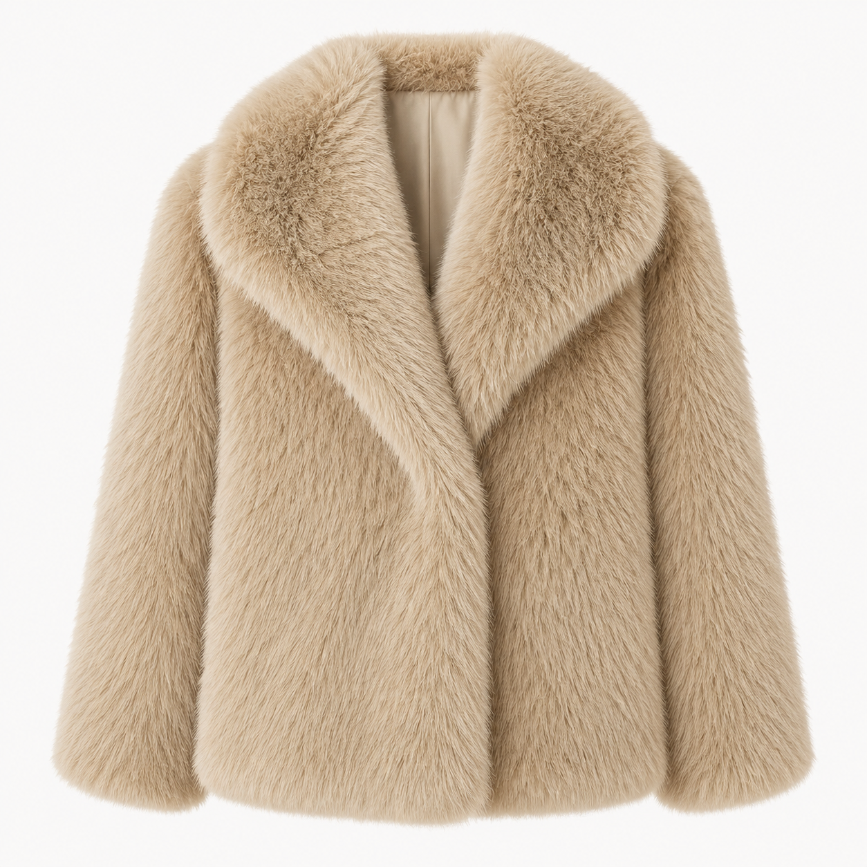 Minimalistický kabát z jednobarevné umělé kožešiny ve vintage stylu