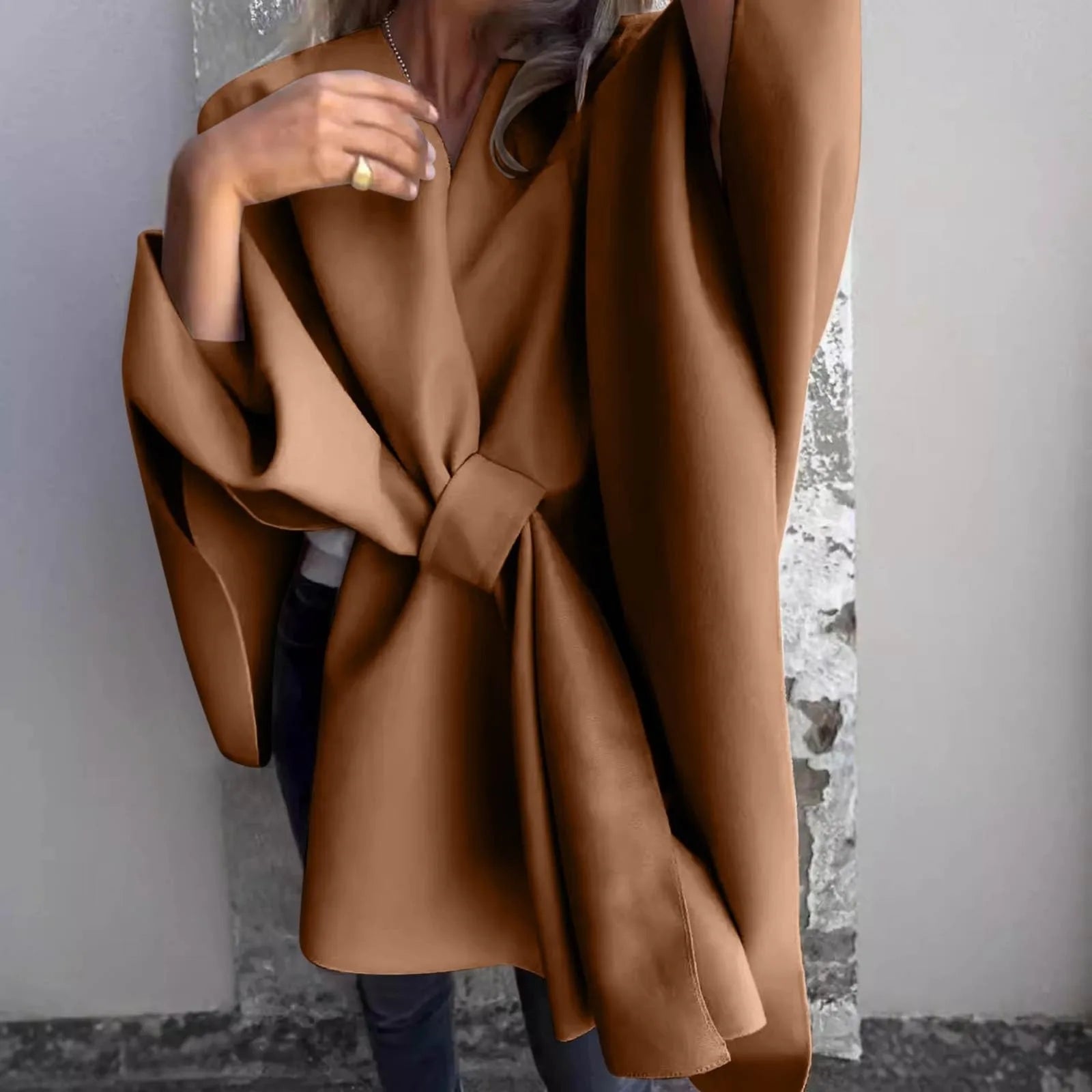 Damen Lange Strickjacke mit Batwing-Ärmeln 1