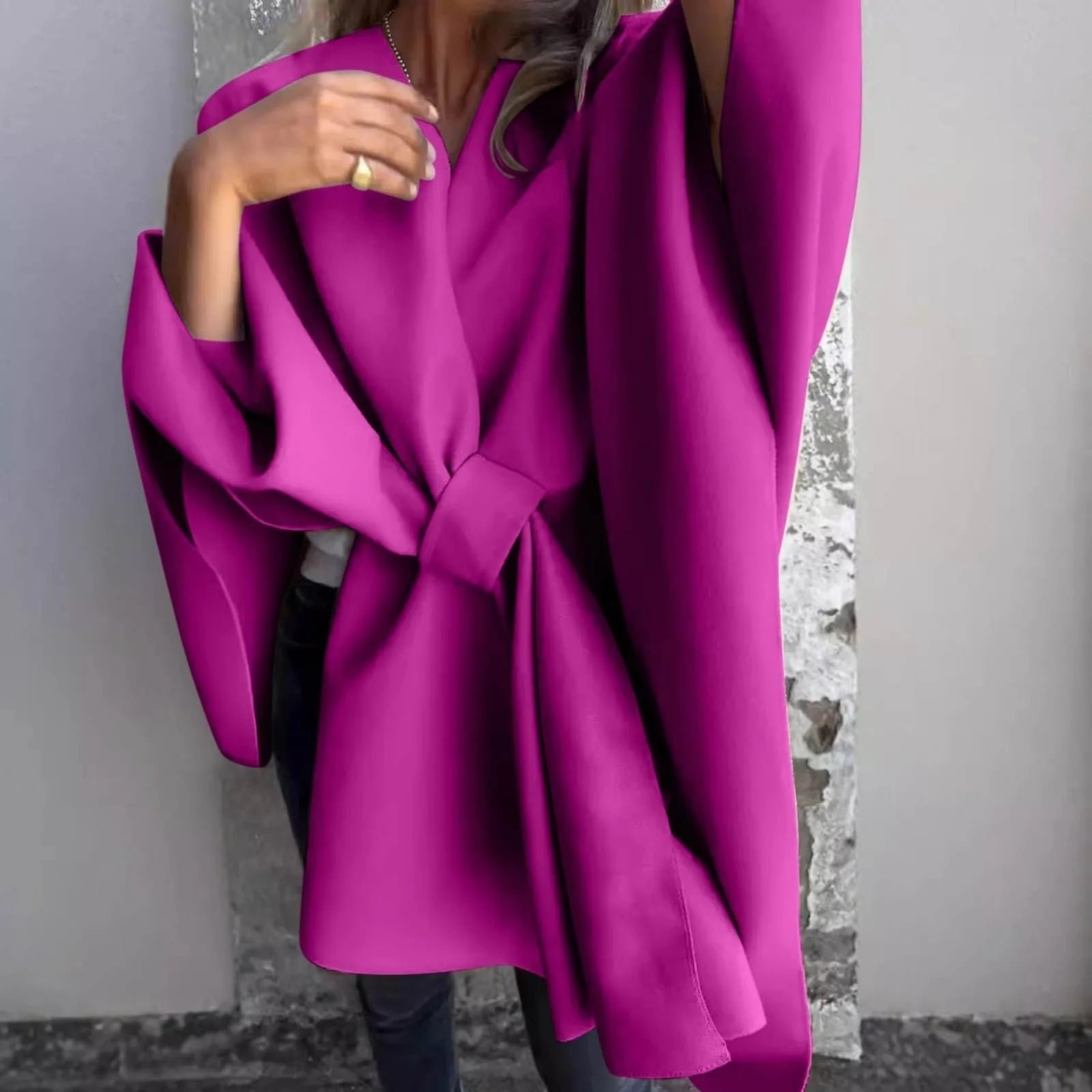 Damen Lange Strickjacke mit Batwing-Ärmeln 8