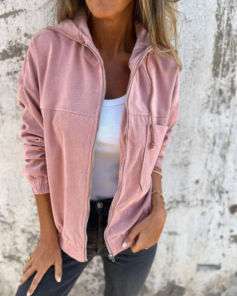 Damen Leichte Corduroy Jacke mit Kapuze