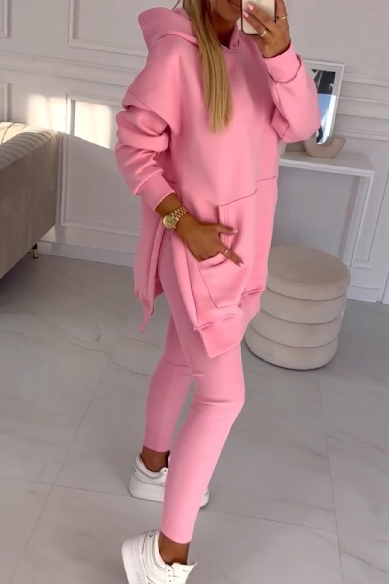 Damen Midikleid mit Schlitz und Kapuze 5