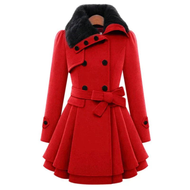 Damen Trenchcoat mit Gürtel und veganem Pelz 2