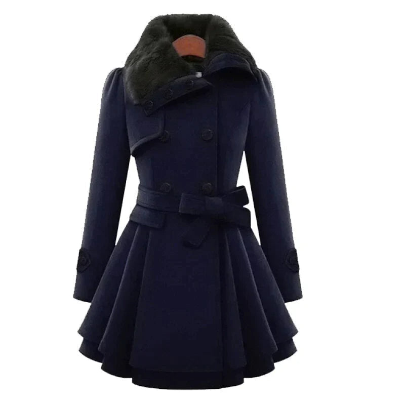 Damen Trenchcoat mit Gürtel und veganem Pelz 3