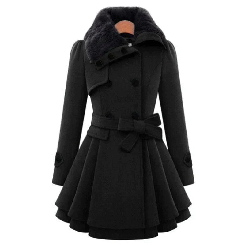 Damen Trenchcoat mit Gürtel und veganem Pelz 4