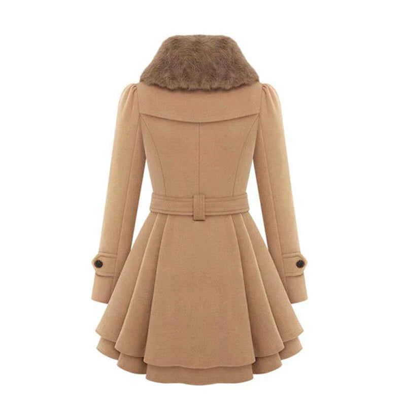Damen Trenchcoat mit Gürtel und veganem Pelz 5