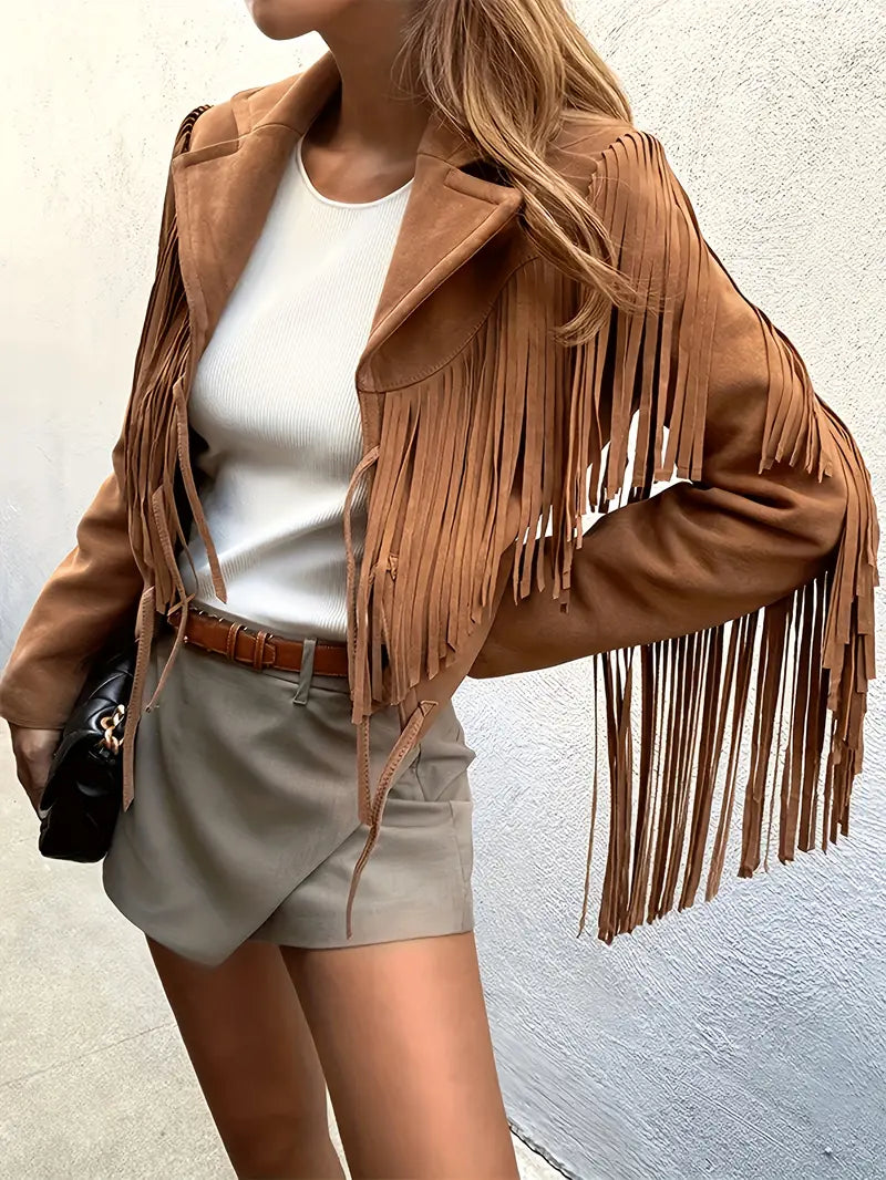 Damen Velourslederjacke mit Fransen 3
