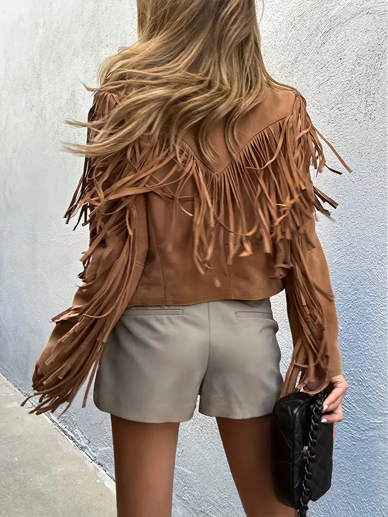Damen Velourslederjacke mit Fransen 4
