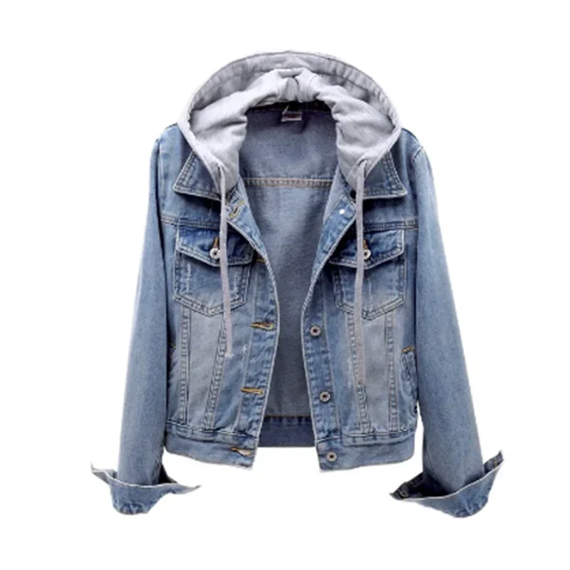 Damen Vielseitige Denim Jacke mit Kapuze 3