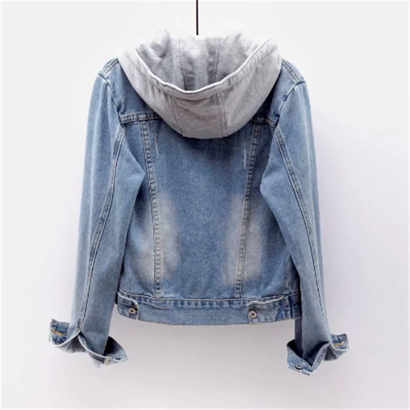 Damen Vielseitige Denim Jacke mit Kapuze 5
